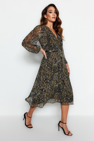 Vestido midi - Azul-marinho e verde