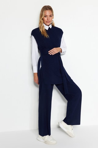 Túnica e calças wide legs com cintura subida Azul-marinho