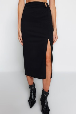 Saia midi cintura subida Preto