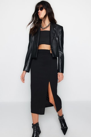 Saia midi cintura subida Preto