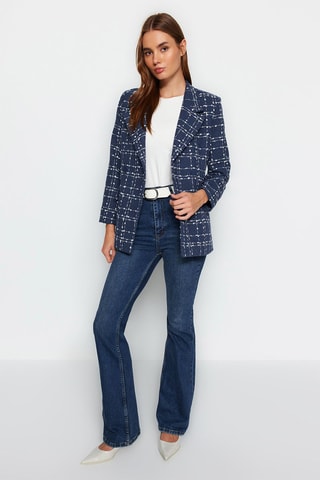 Casaco regular em tweed - Azul-marinho