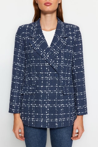 Casaco regular em tweed - Azul-marinho