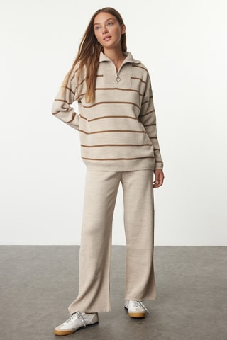Camisola e calças wide legs - Bege