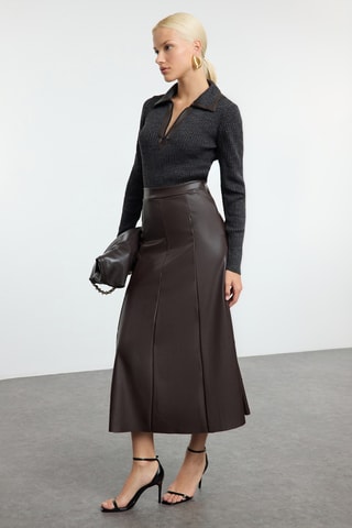 Rok Hoge Taille - Donkerbruin
