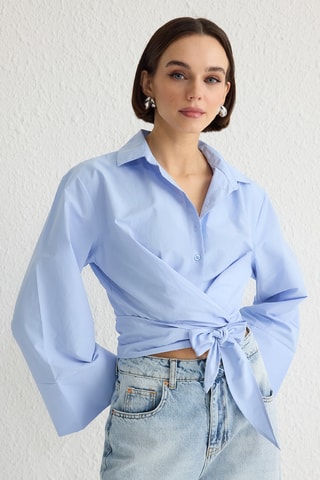 Camisa atada regular - Azul-claro