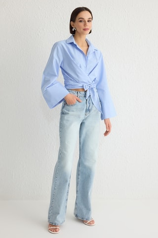 Camisa atada regular - Azul-claro