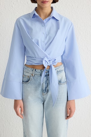 Camisa atada regular - Azul-claro