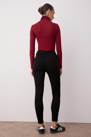 Calças de ganga skinny de cintura subida - Preto