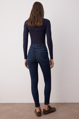 Calças de ganga skinny de cintura subida - Azul-escuro