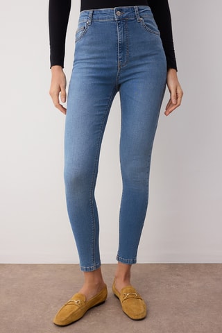Calças de ganga skinny de cintura subida - Azul-claro