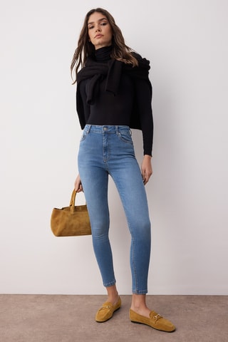 Calças de ganga skinny de cintura subida - Azul-claro