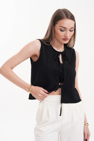 Blusa slim sem mangas - Preto
