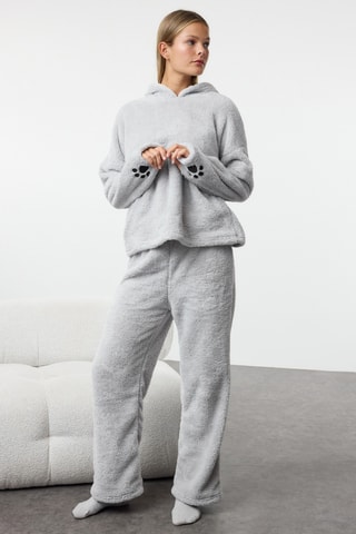 Pijama com capuz polar - Cinzento-claro