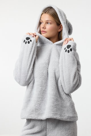 Pijama com capuz polar - Cinzento-claro