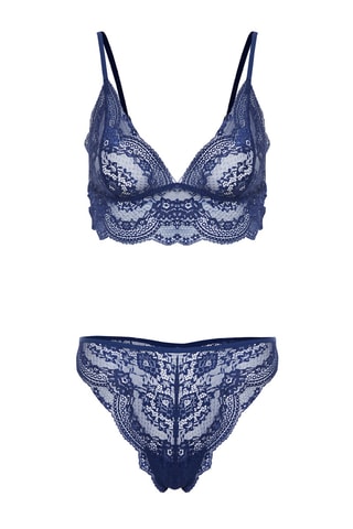 Bralette e cueca de cintura subida - Azul-marinho
