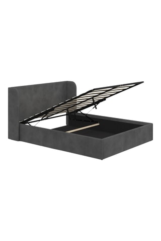 Lit coffre Lucia en velours gris avec sommier et tête de lit 140x190cm