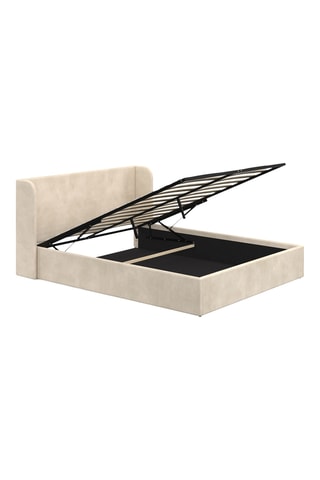 Lit coffre Lucia en velours beige avec sommier et tête de lit 160x200cm
