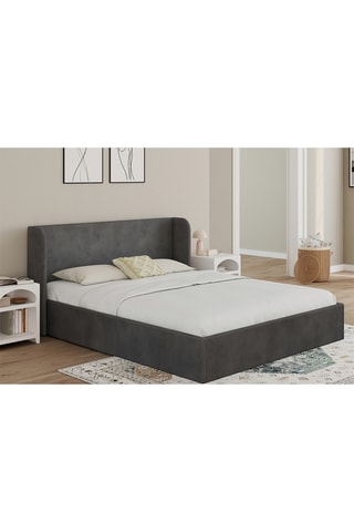 Lit coffre Lucia en velours gris avec sommier et tête de lit 160x200cm