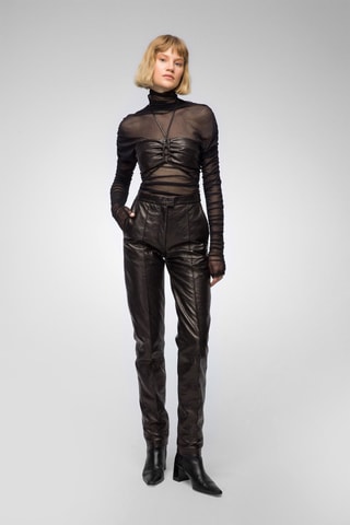 Pantalon droit en cuir d'agneau - Noir