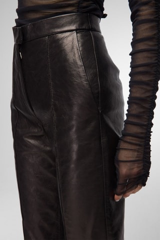 Pantalon droit en cuir d'agneau - Noir
