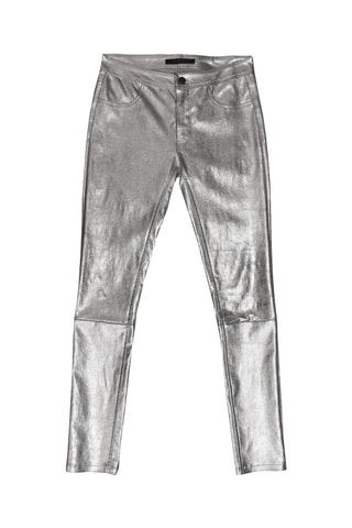 Pantalon skinny en cuir d'agneau - Argenté