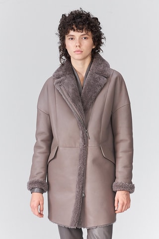 Manteau en peau lainée de mouton - Gris