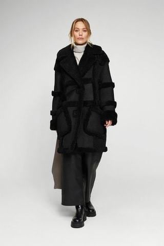 Manteau en peau lainée de mouton - 
Noir