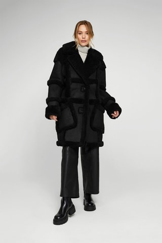 Manteau en peau lainée de mouton - 
Noir