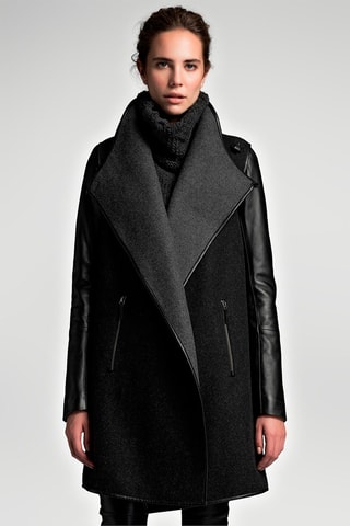 Manteau en laine et cuir d'agneau - Anthracite et gris foncé