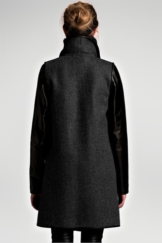 Manteau en laine et cuir d'agneau - Anthracite et gris foncé
