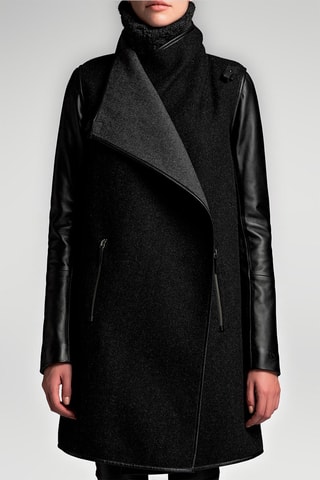 Manteau en laine et cuir d'agneau - Anthracite et gris foncé