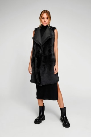 Manteau réversible en peau lainée de mouton - Noir