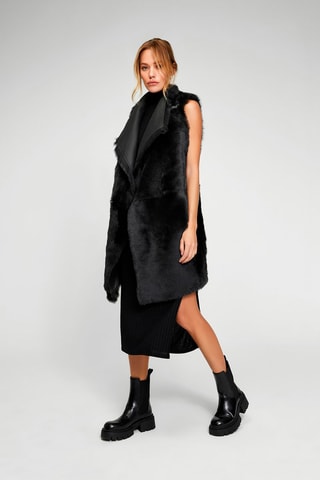 Manteau réversible en peau lainée de mouton - Noir