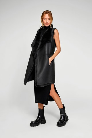 Manteau réversible en peau lainée de mouton - Noir