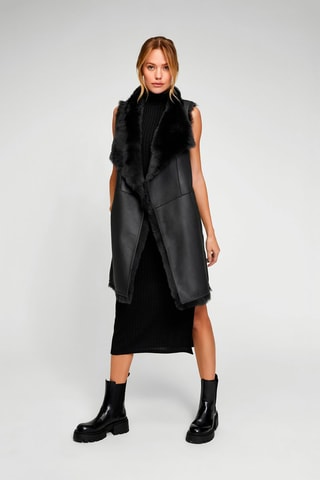 Manteau réversible en peau lainée de mouton - Noir