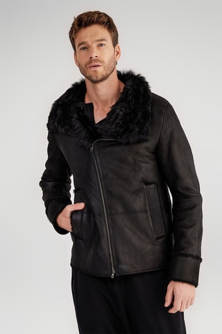 Manteau en peau lainée de mouton - Noir