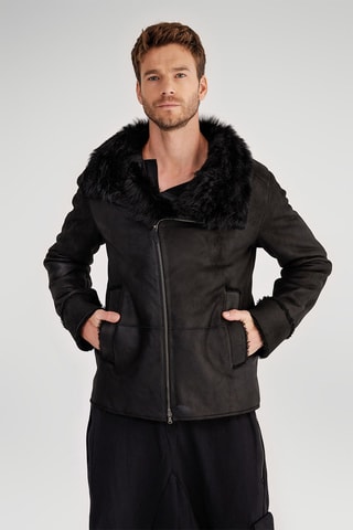 Manteau en peau lainée de mouton - Noir