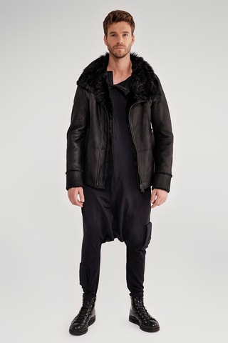 Manteau en peau lainée de mouton - Noir