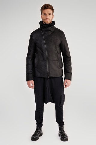 Manteau en peau lainée de mouton - Noir
