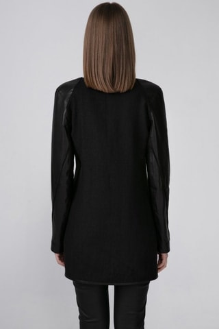 Manteau en cuir d'agneau et en laine - Noir