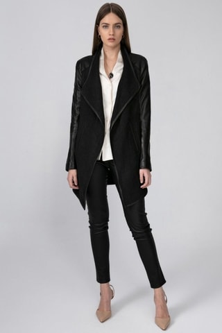 Manteau en cuir d'agneau et en laine - Noir