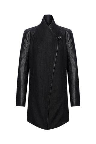 Manteau en cuir d'agneau et en laine - Noir