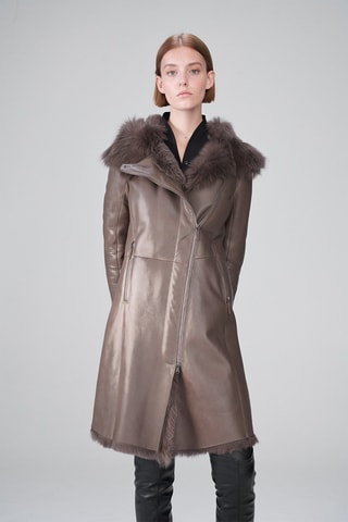 Manteau en peau lainée de mouton - Beige