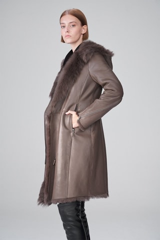 Manteau en peau lainée de mouton - Beige