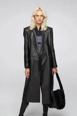 Manteau en cuir d'agneau Noir