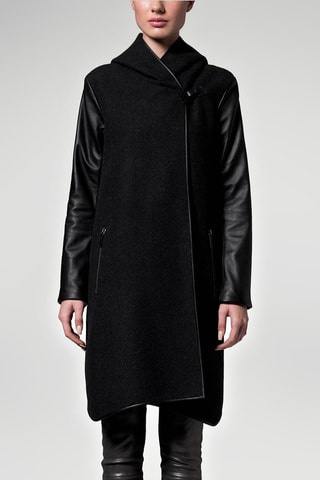 Manteau à capuche en laine Noir