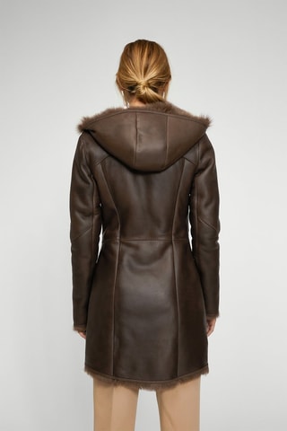Manteau à capuche en peau lainée de mouton - Marron