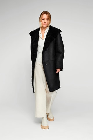 Manteau en peau lainée de mouton à capuche - 
Noir