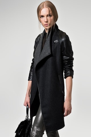 Manteau à capuche en laine - Anthracite et noir