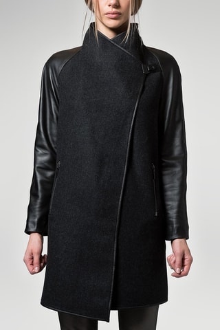 Manteau à capuche en laine - Anthracite et noir